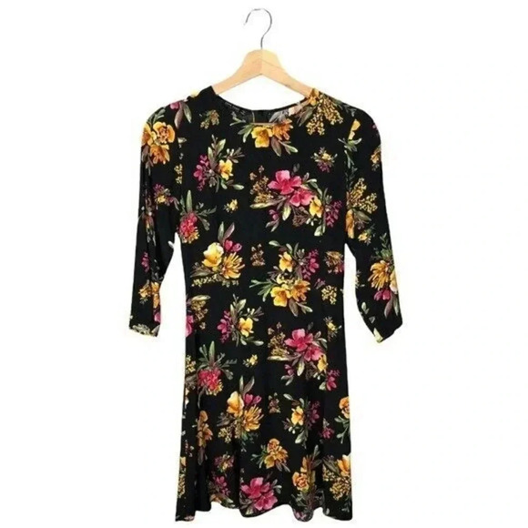 Zara Floral Print Mini 3/4 Sleeve Fit & Flare Dress XS - Picture 3 of 8